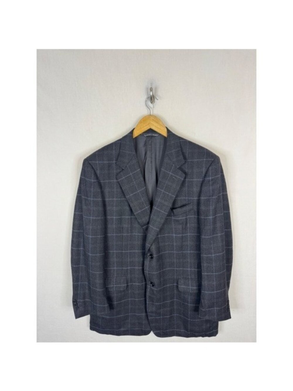Canali Mens Wool Cashmere Windowpane Blazer Sport Coat Grey 56R 46R